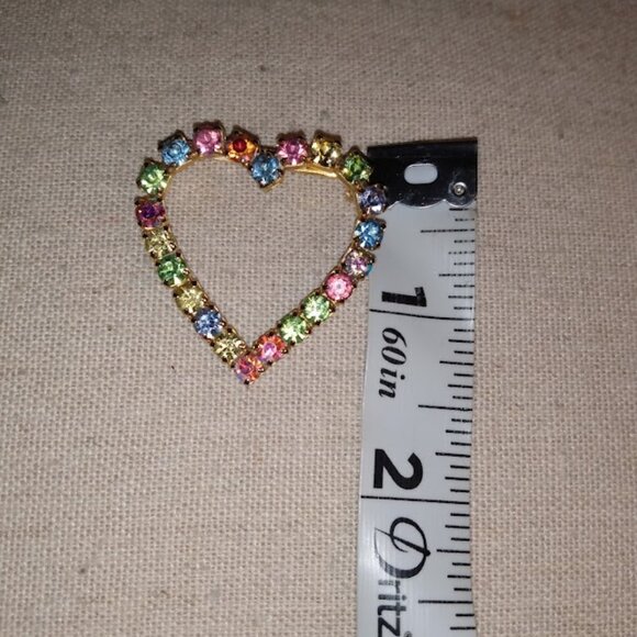 Multi color Rhinestone heart pin. - Picture 3 of 3